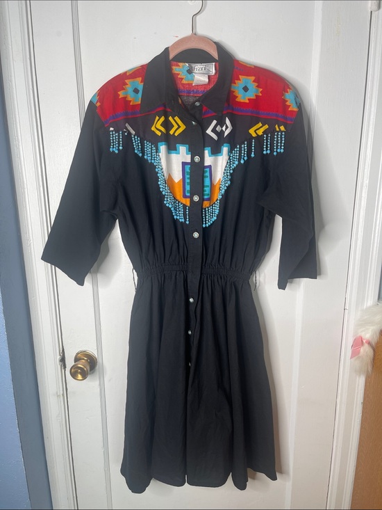 D. Frank Dresses & Skirts - 90s Western Dress 10 D. Frank USA Rodeo Queen Cowgirl Vintage Black Beads Fringe